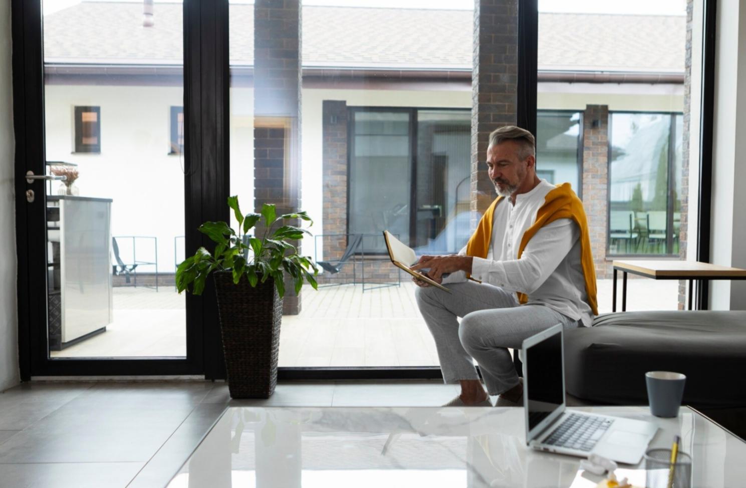 Financial planning workspace with documents and charts
